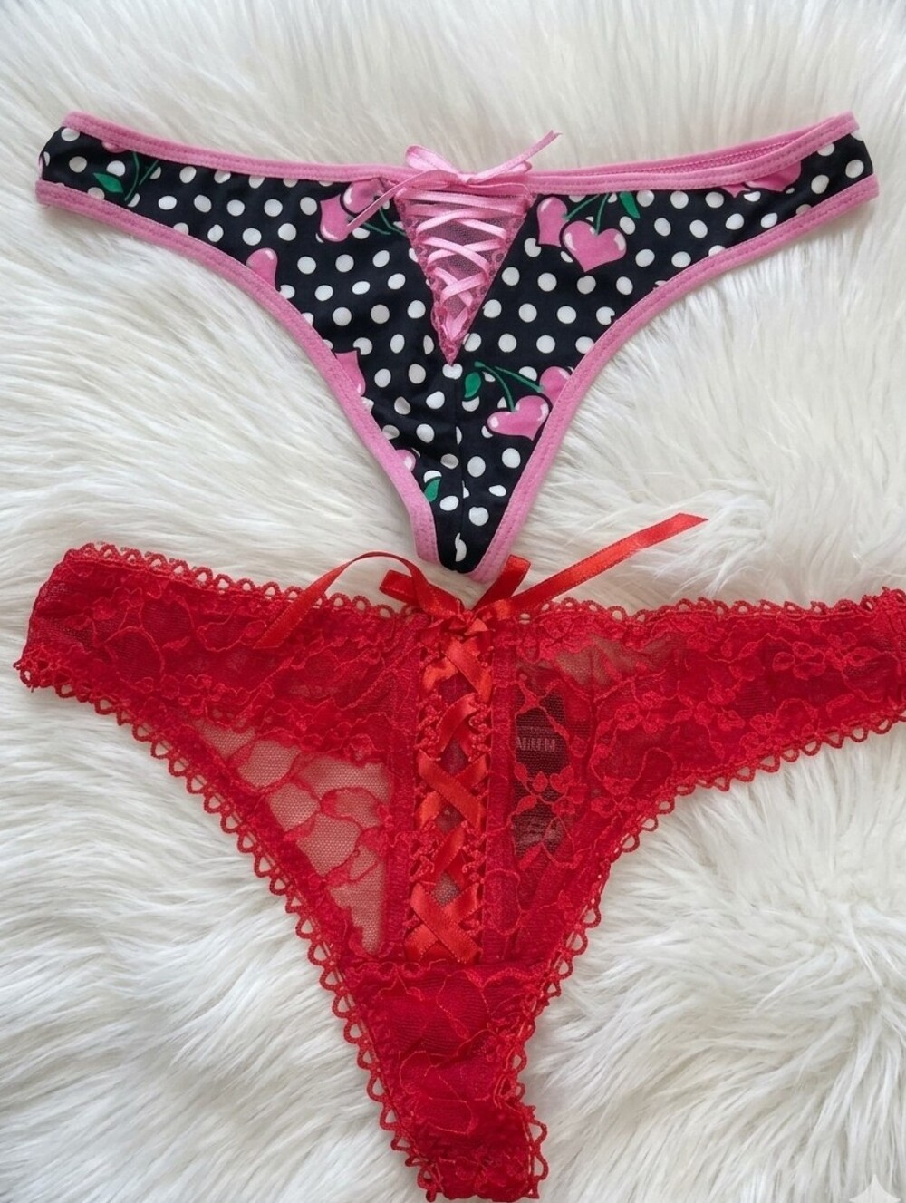 2 Panties Red Thong & Pink Black & White G string Panties You Get Both!